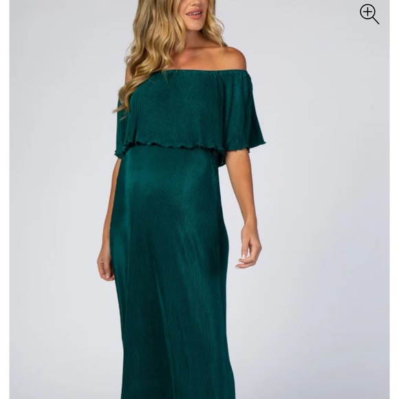 Maternity Pleated Off the Shoulder Maxi Dress - Picture 1 of 6